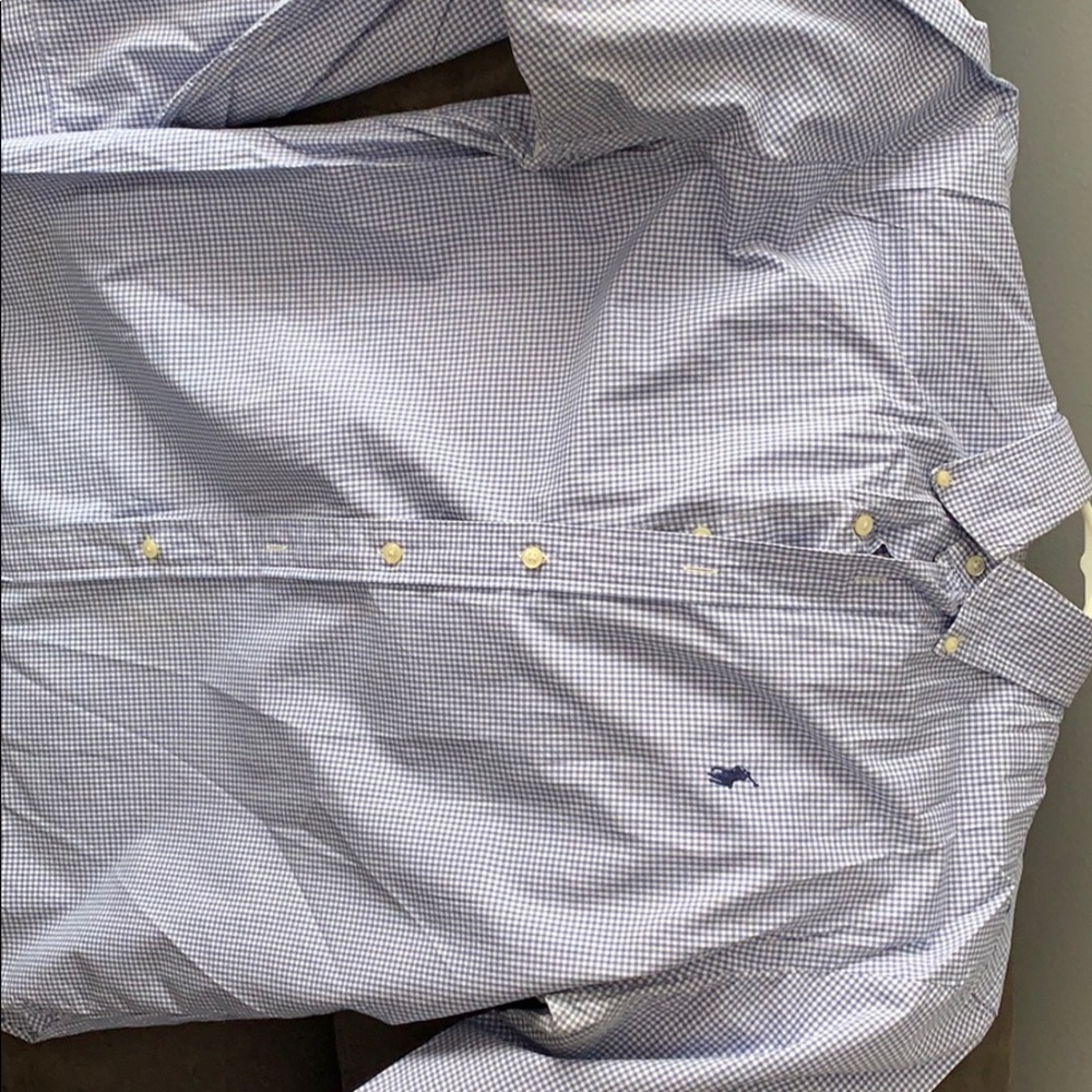 Blue plaid button down dress shirt